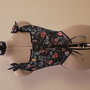 Black Floral Corset Top